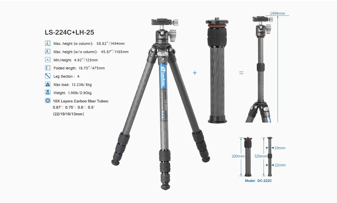 Leofoto Carbon Tripod LS-224C with LH-25 Ballhead