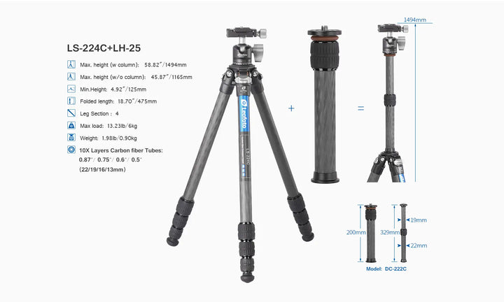 Leofoto Carbon Tripod LS-224C with LH-25 Ballhead