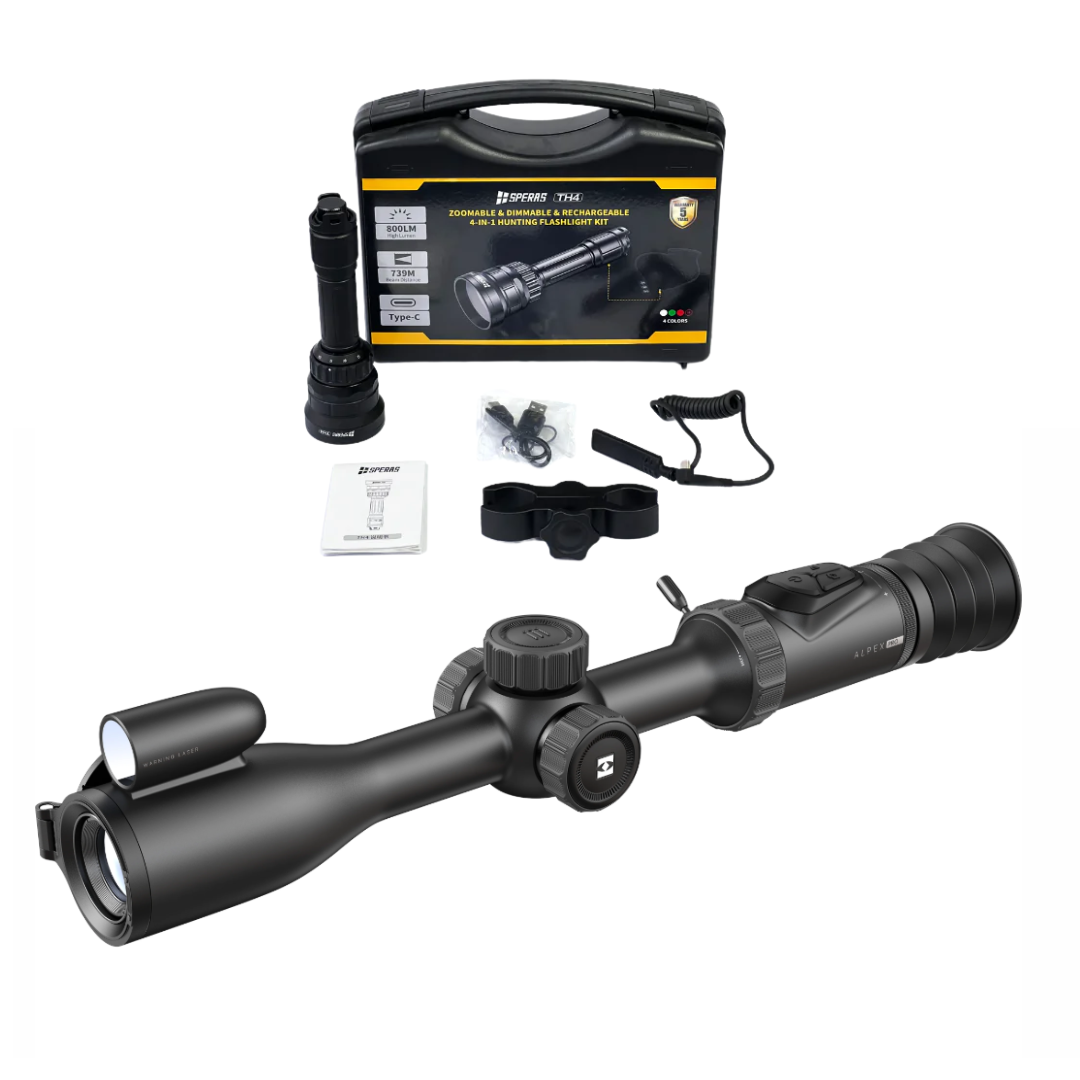 HiKMICRO Alpex Pro A50PL 50mm 4512 x 2512 Night Vision Scope with LRF + Speras TH4 Torch COMBO
