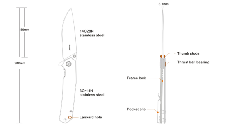 Ruike Stainless Steel Folding Knife - P801 Black