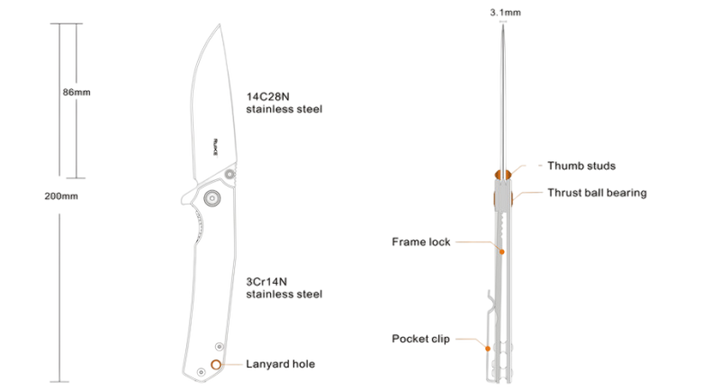 Ruike Stainless Steel Folding Knife - P801 Black