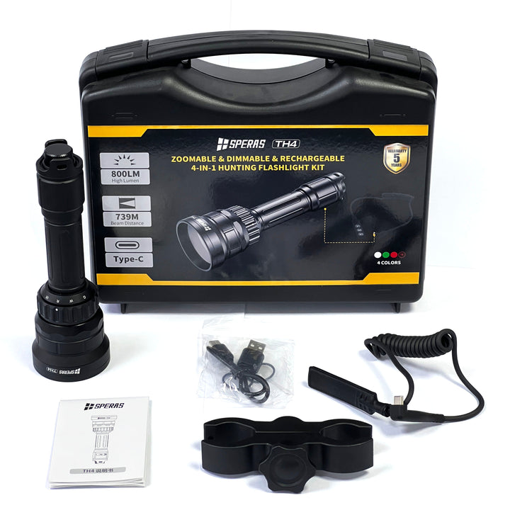 Speras TH4K 800 Lumens 4in1 Tactical Hunting Flashlight Kit
