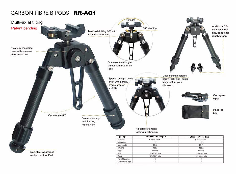 Hardys Carbon Fibre Bidirectional Bipod RR-A01