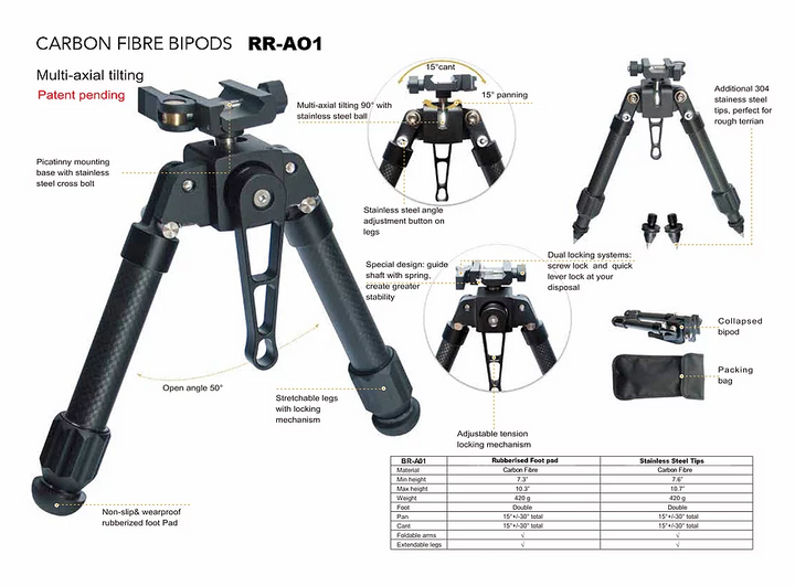 Hardys Carbon Fibre Bidirectional Bipod RR-A01