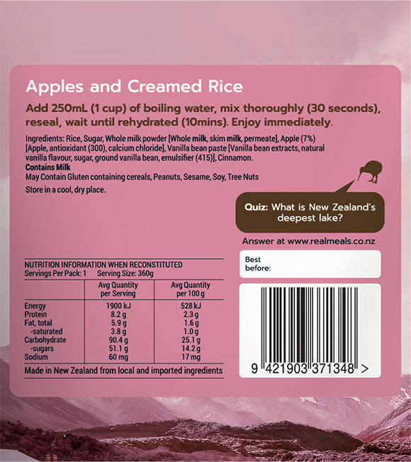 Real Meals DESSERT Apples & Creamed Rice