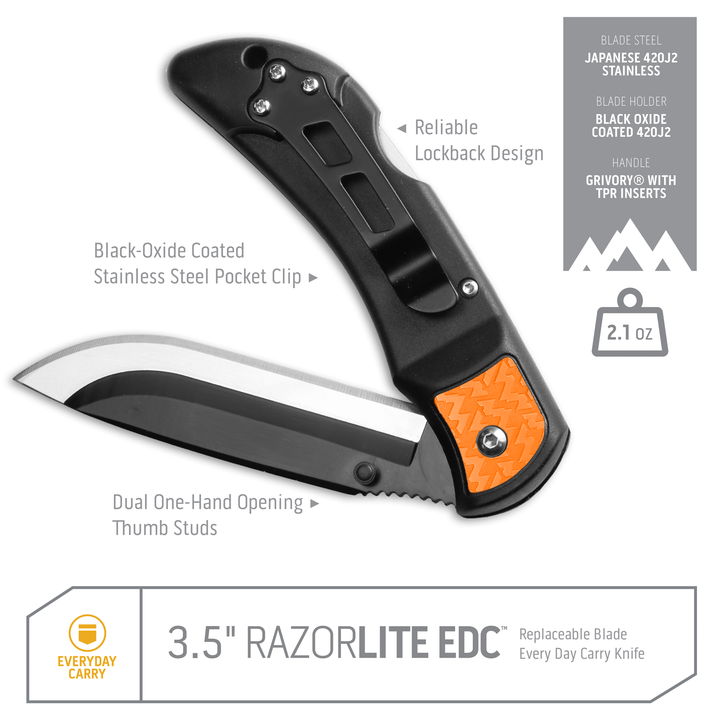 Outdoor Edge 3.5" Razorlite EDC Orange