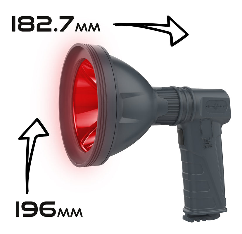 Verminator 125mm Hand Held Rechargeable Spotlight RED 585 lumens 7w