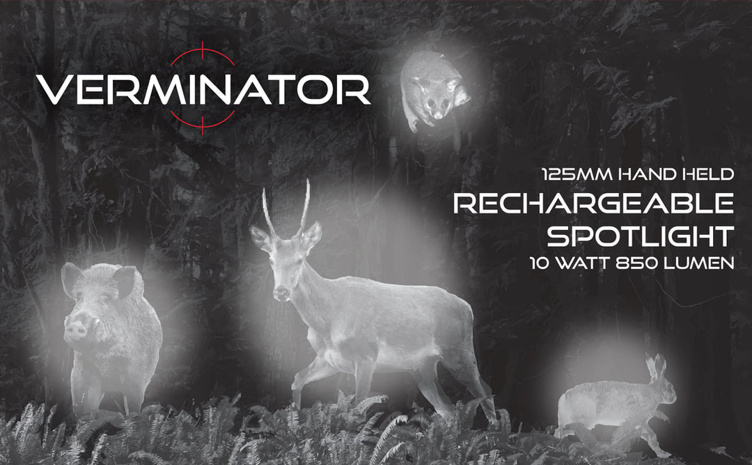 Verminator 125mm Hand Held Rechargeable Spotlight WHITE 850 lumens 10w